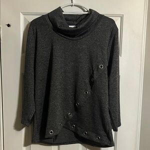 Notations Charcoal Cowl Neck Sweater with Grommet Accents